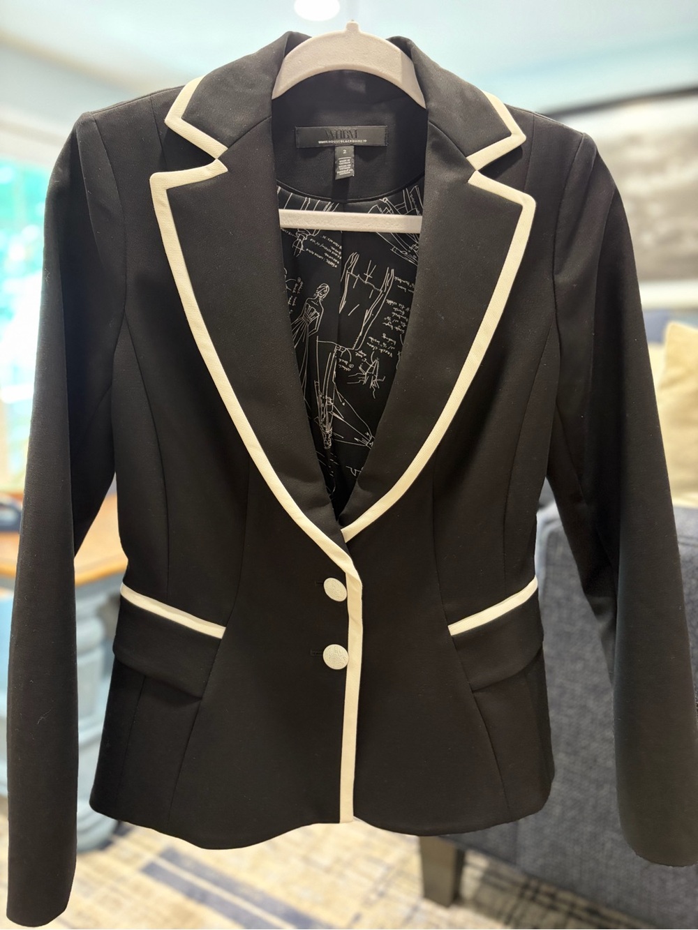 White House Black Market Black Blazer with White Trim - Picture 2 of 7